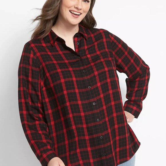 Lane Bryant Size 18/20 Long Sleeve Flannel Button Up Plaid Boyfriend Red - Picture 4 of 4